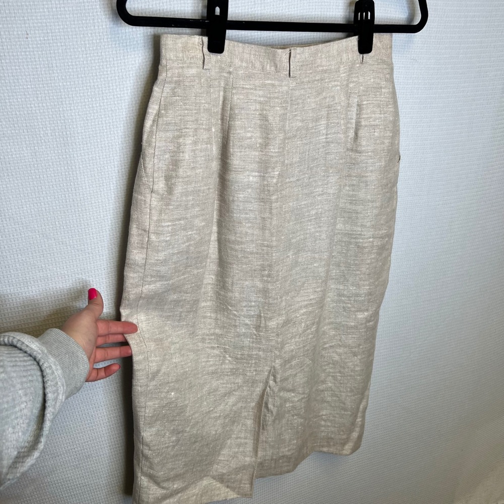 Talbots Womens Beige 100% Linen Pleated‎ Midi Pencil Skirt Size 10 Pockets Lined